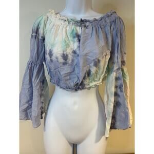 SURF GYPSY Sz L Tie Dyed Crop Exaggerated Flutter Sleeve Club Festival Summer